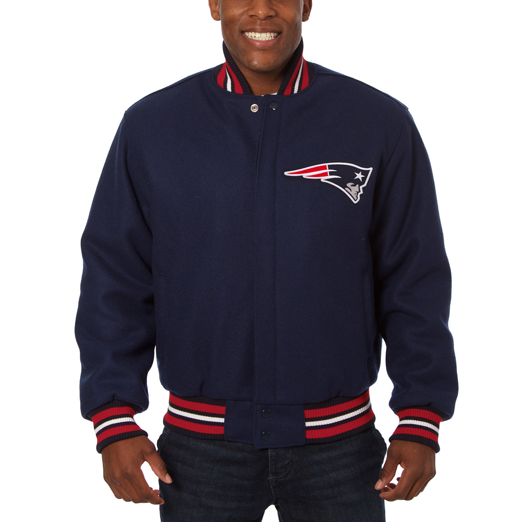 Men's JH Design Navy New England Patriots Embroidered Wool Jacket