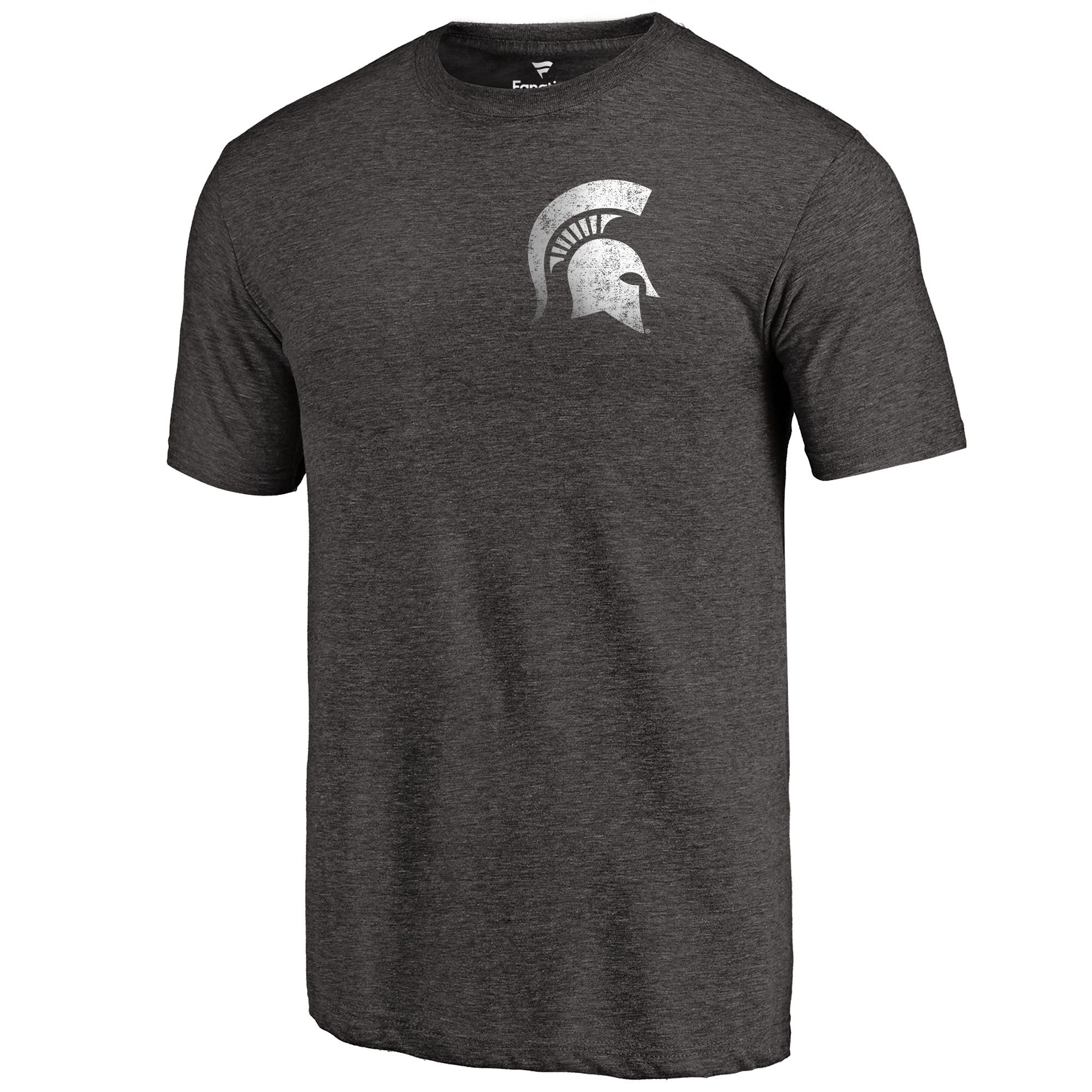 Men's Black Heather Michigan State Spartans Left Chest Distressed Logo Tri-Blend T-Shirt