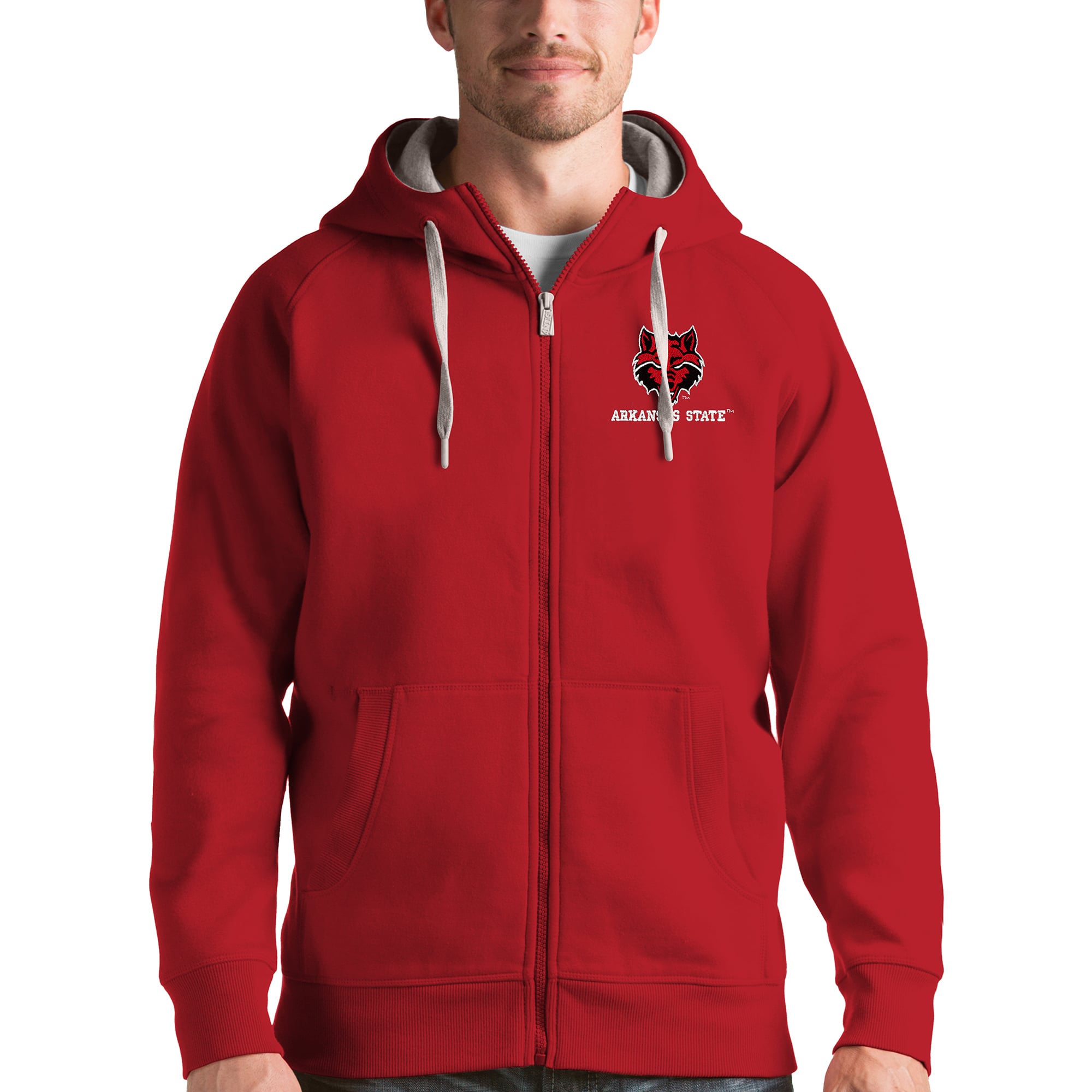 Men's Antigua Red Arkansas State Red Wolves Victory Full-Zip Hoodie