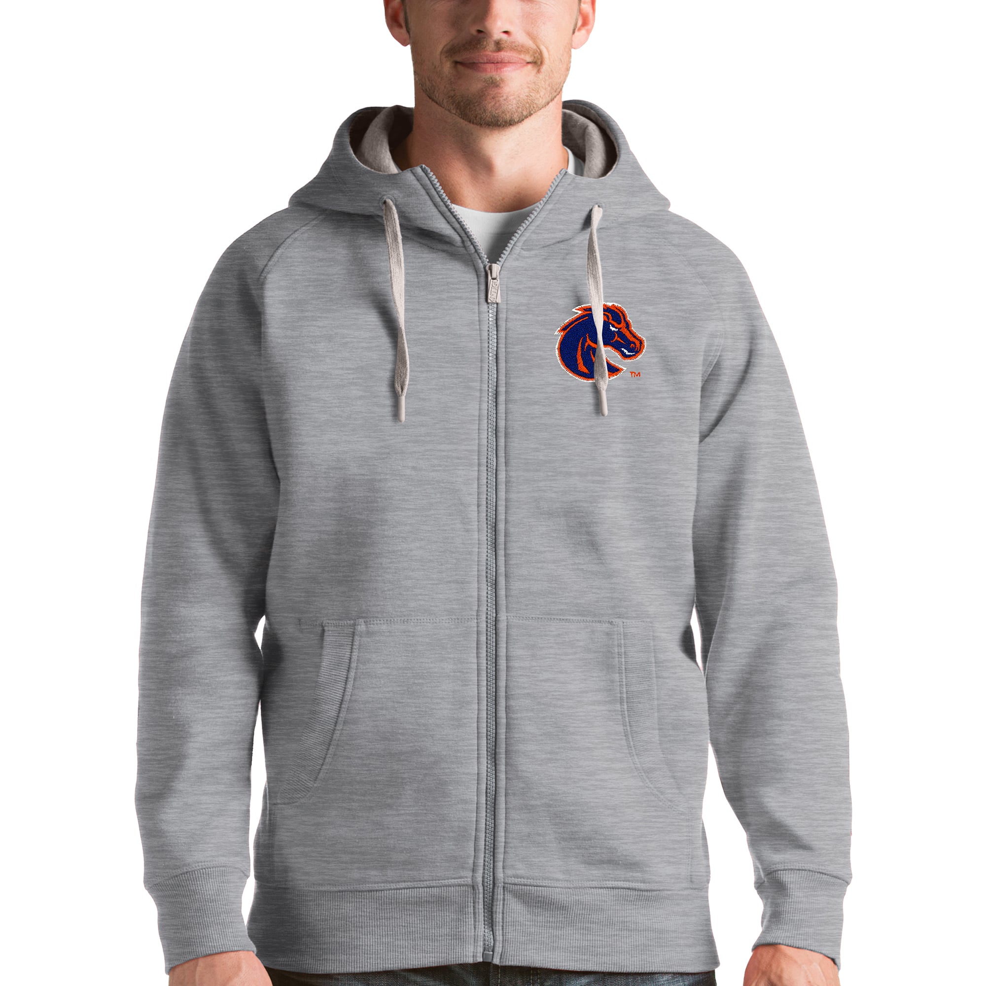 Men's Antigua Gray Boise State Broncos Victory Full-Zip Hoodie