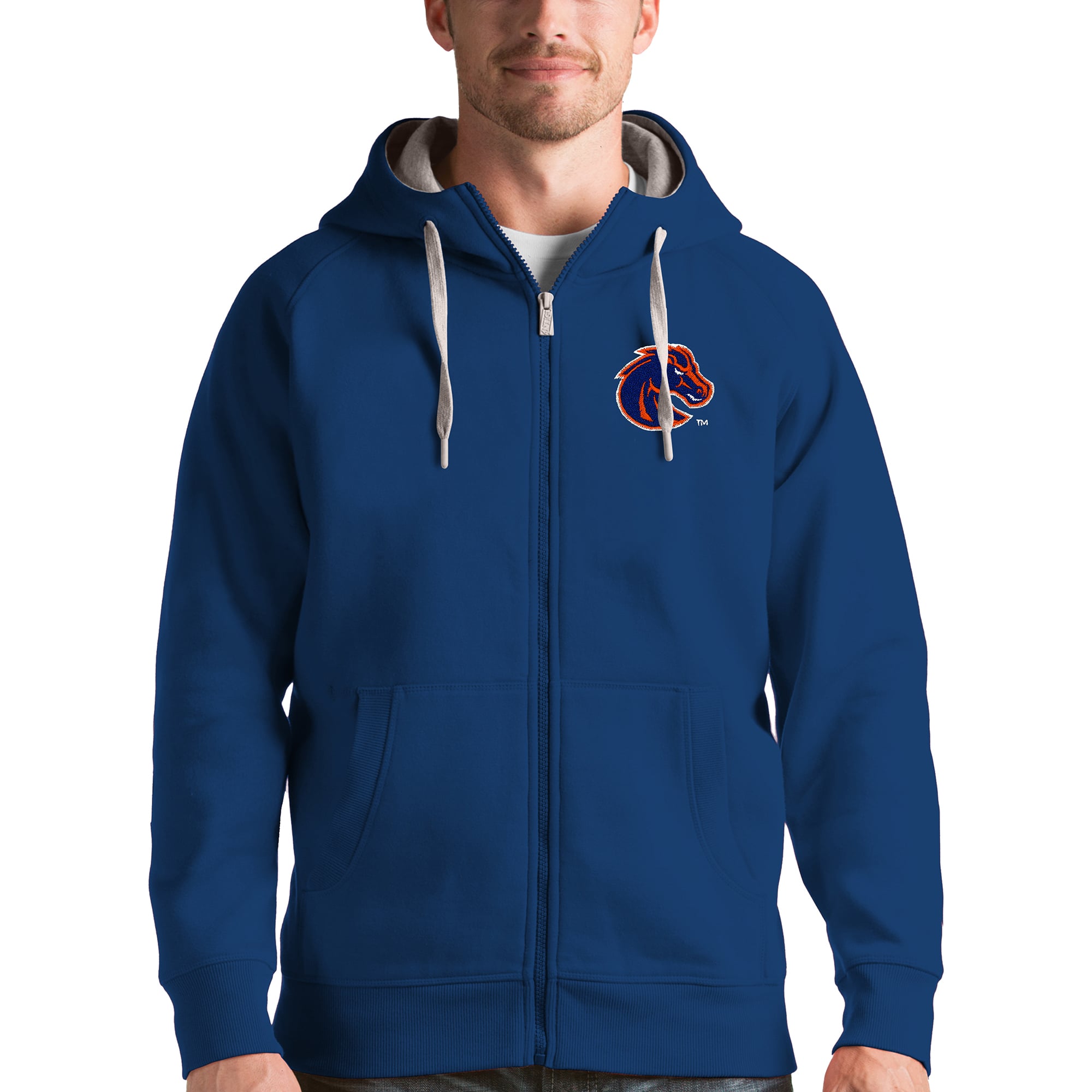 Men's Antigua Royal Boise State Broncos Victory Full-Zip Hoodie