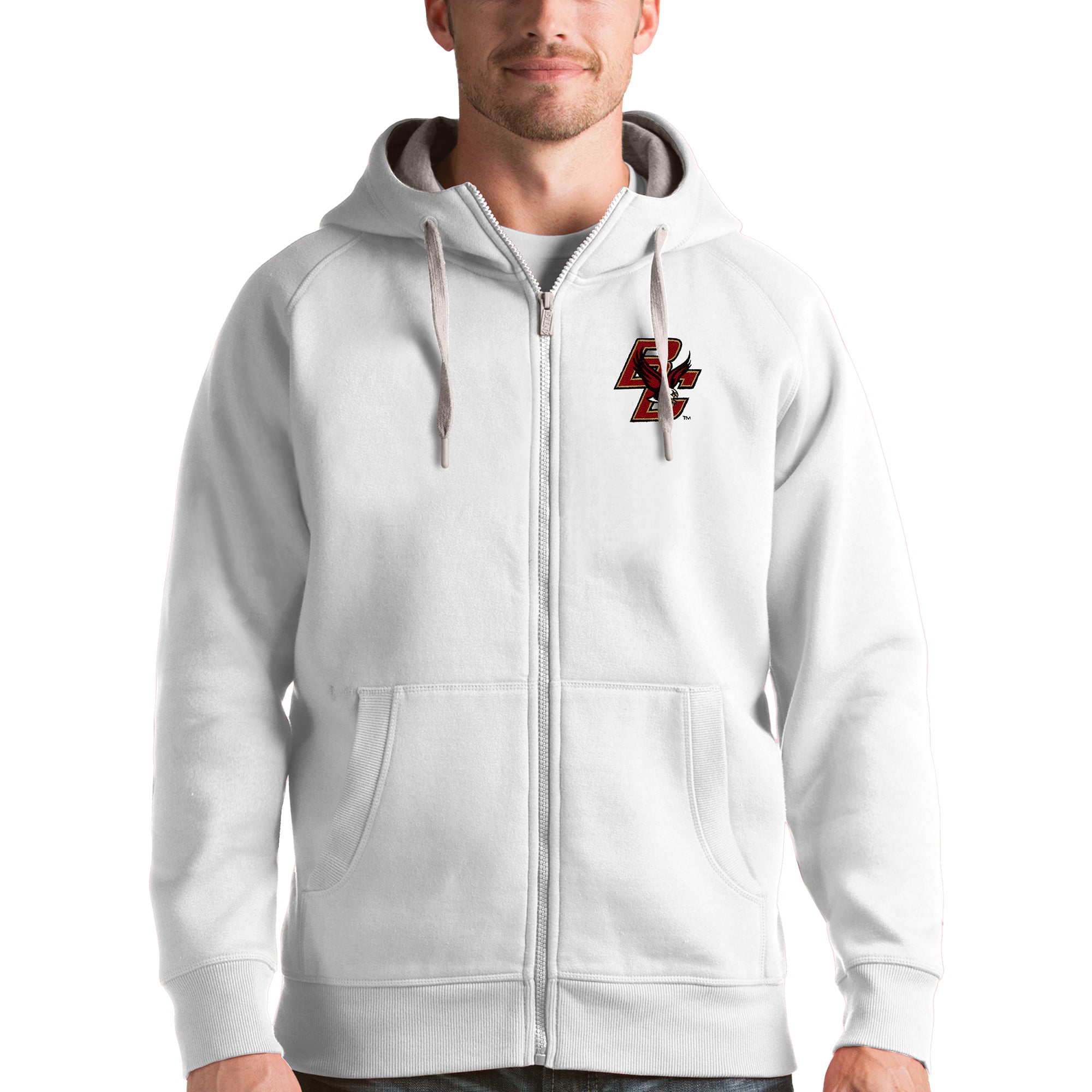 Men's Antigua White Boston College Eagles Victory Full-Zip Hoodie