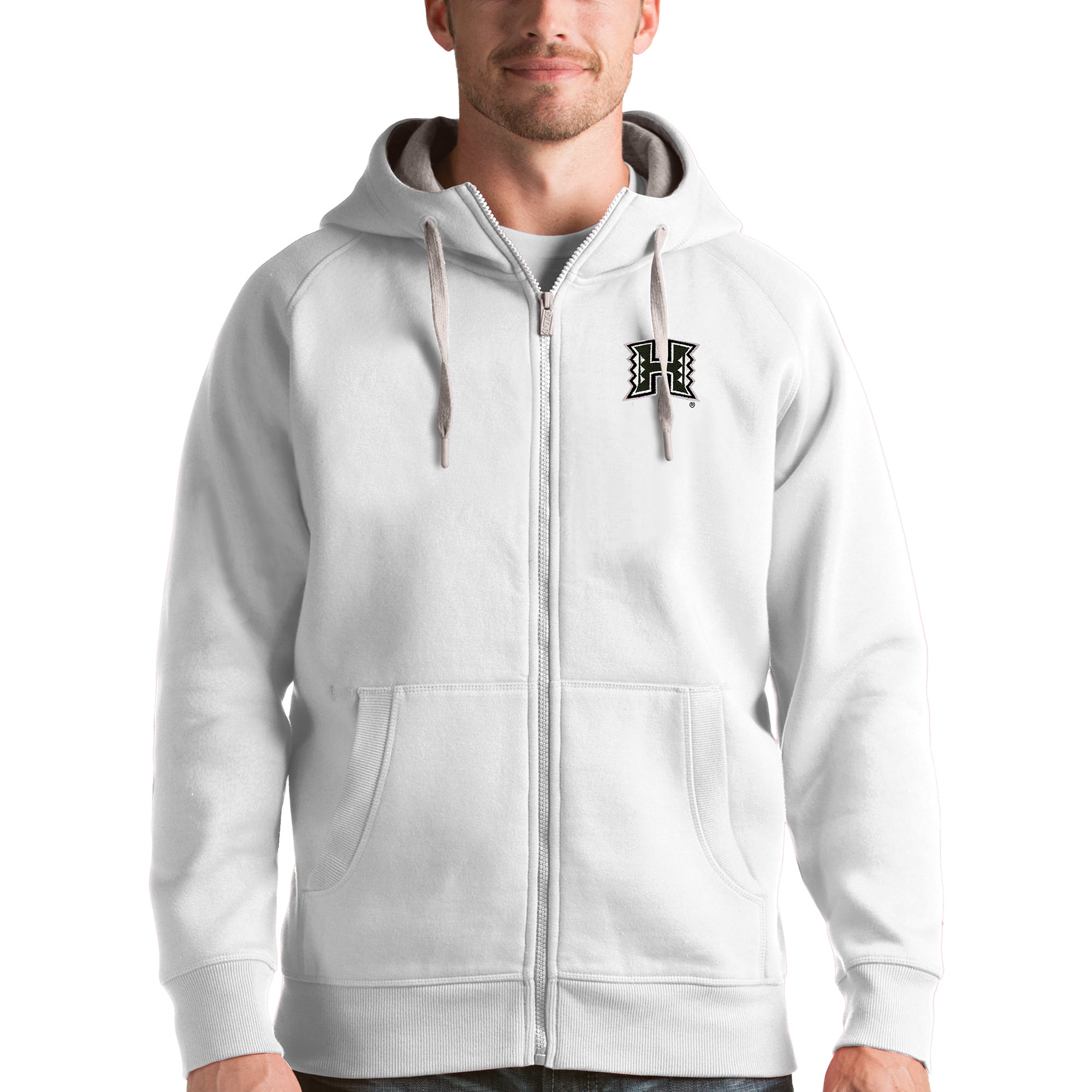 Men's Antigua White Hawaii Warriors Victory Full-Zip Hoodie