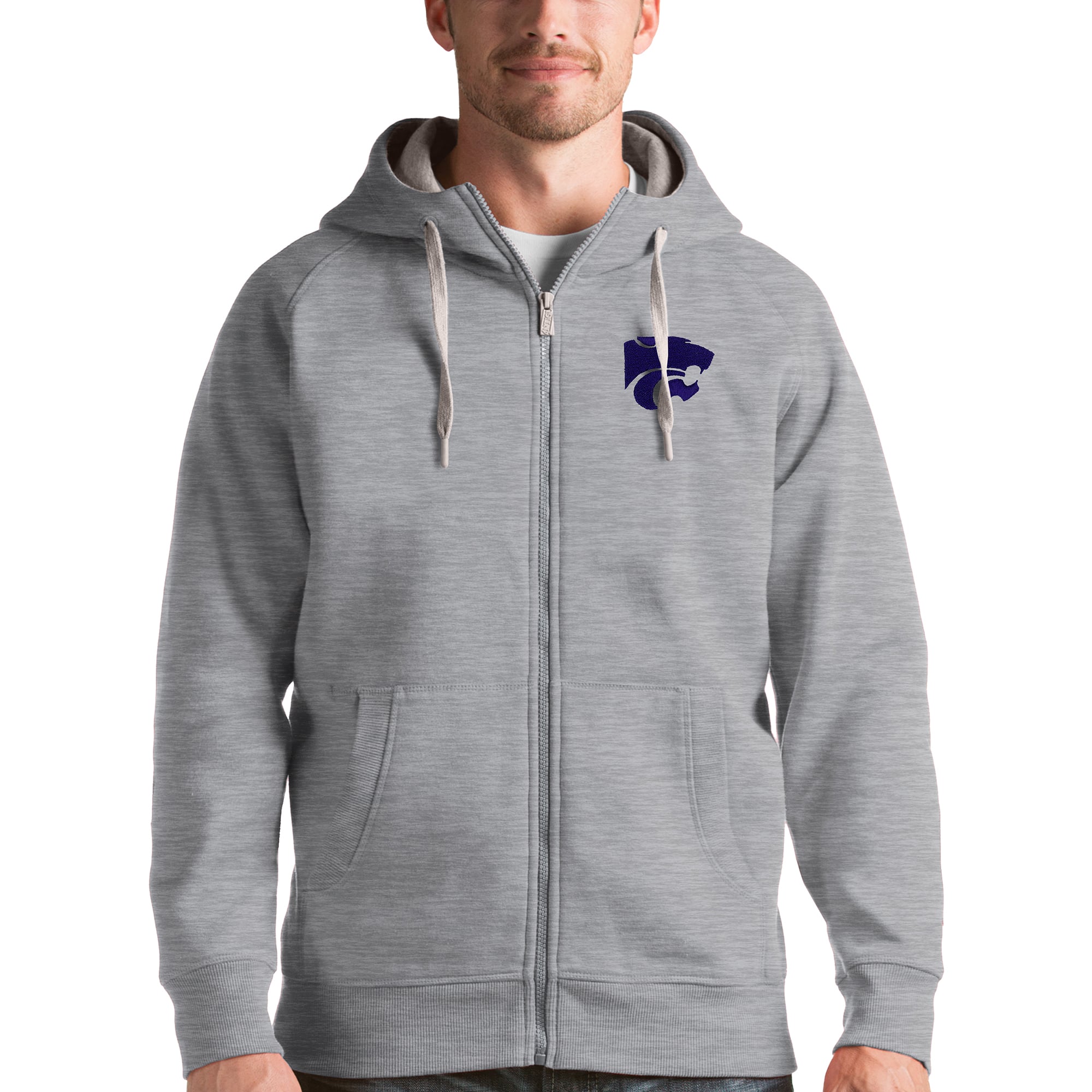 Men's Antigua Gray Kansas State Wildcats Victory Full-Zip Hoodie