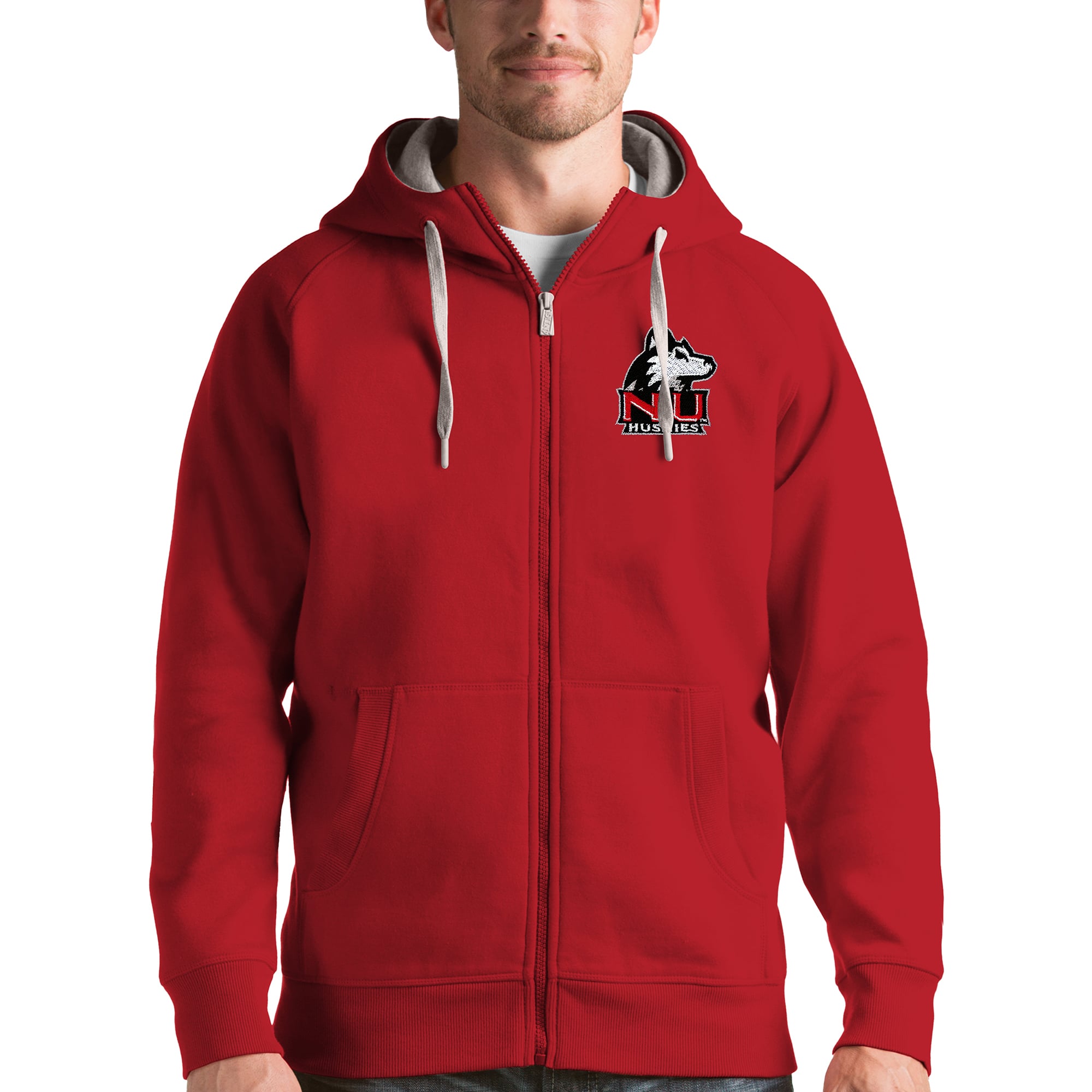 Men's Antigua Red Northern Illinois Huskies Victory Full-Zip Hoodie