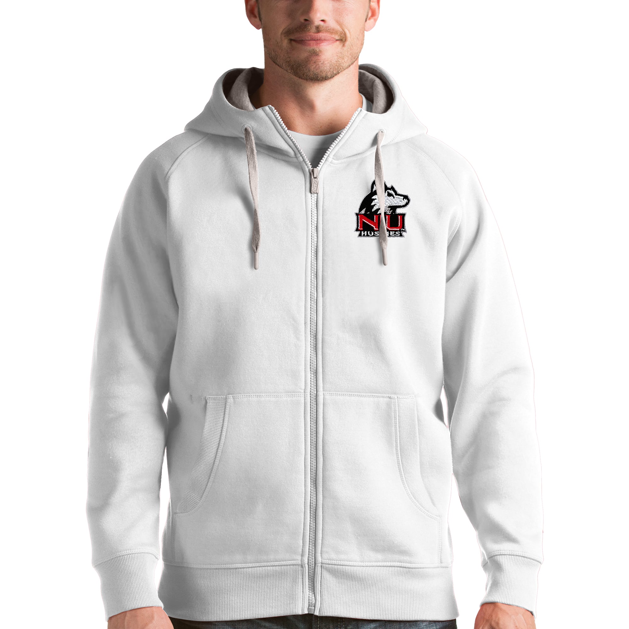 Men's Antigua White Northern Illinois Huskies Victory Full-Zip Hoodie