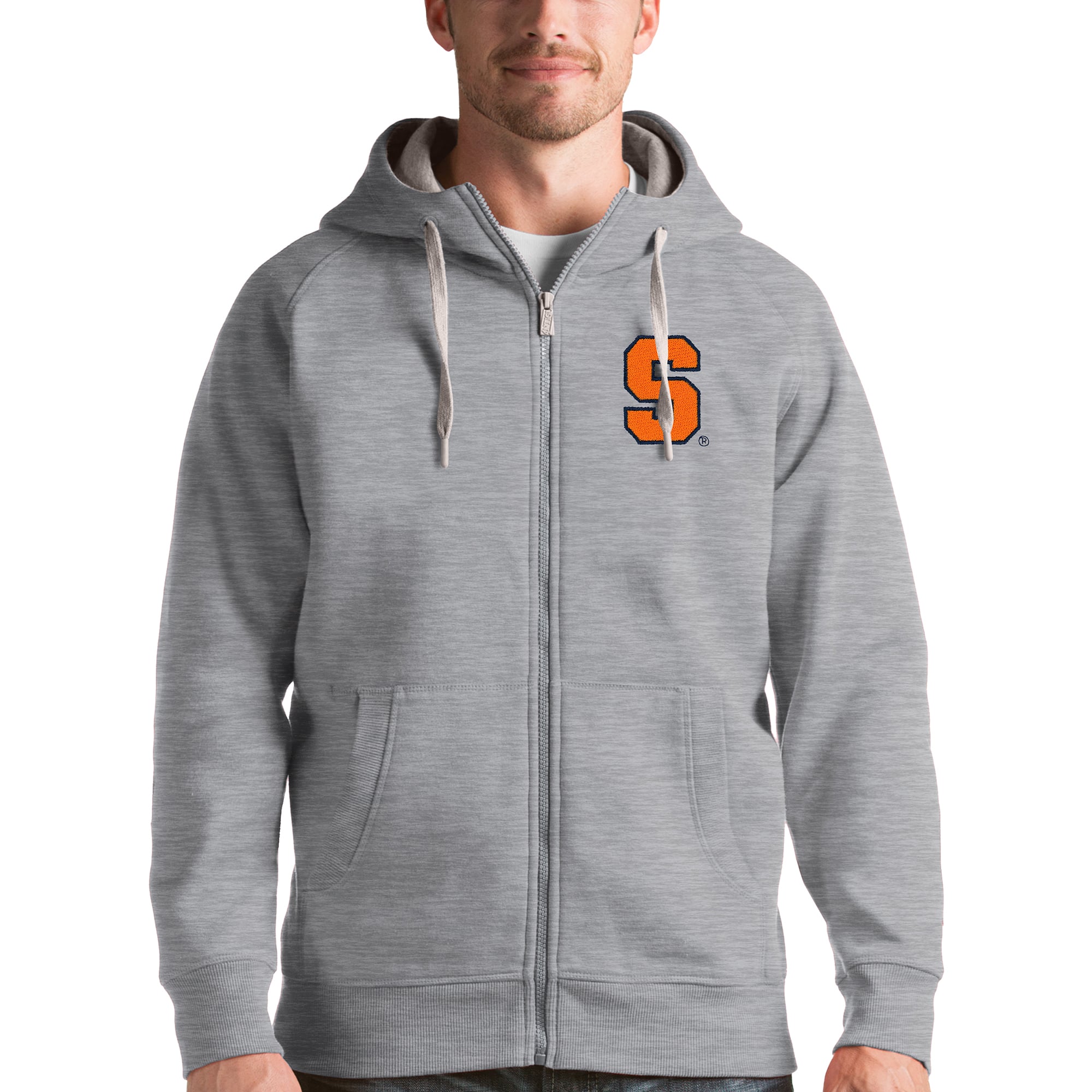 Men's Antigua Gray Syracuse Orange Victory Full-Zip Hoodie