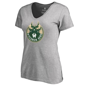 Women's Heathered Gray Wisconsin Herd Primary Logo V-Neck T-Shirt