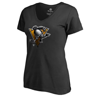 Women's Black Pittsburgh Penguins Midnight Mascot V-Neck T-Shirt