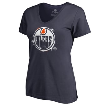 Women's Navy Edmonton Oilers Splatter Logo V-Neck T-Shirt