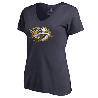 Women's Navy Nashville Predators Splatter Logo V-Neck T-Shirt
