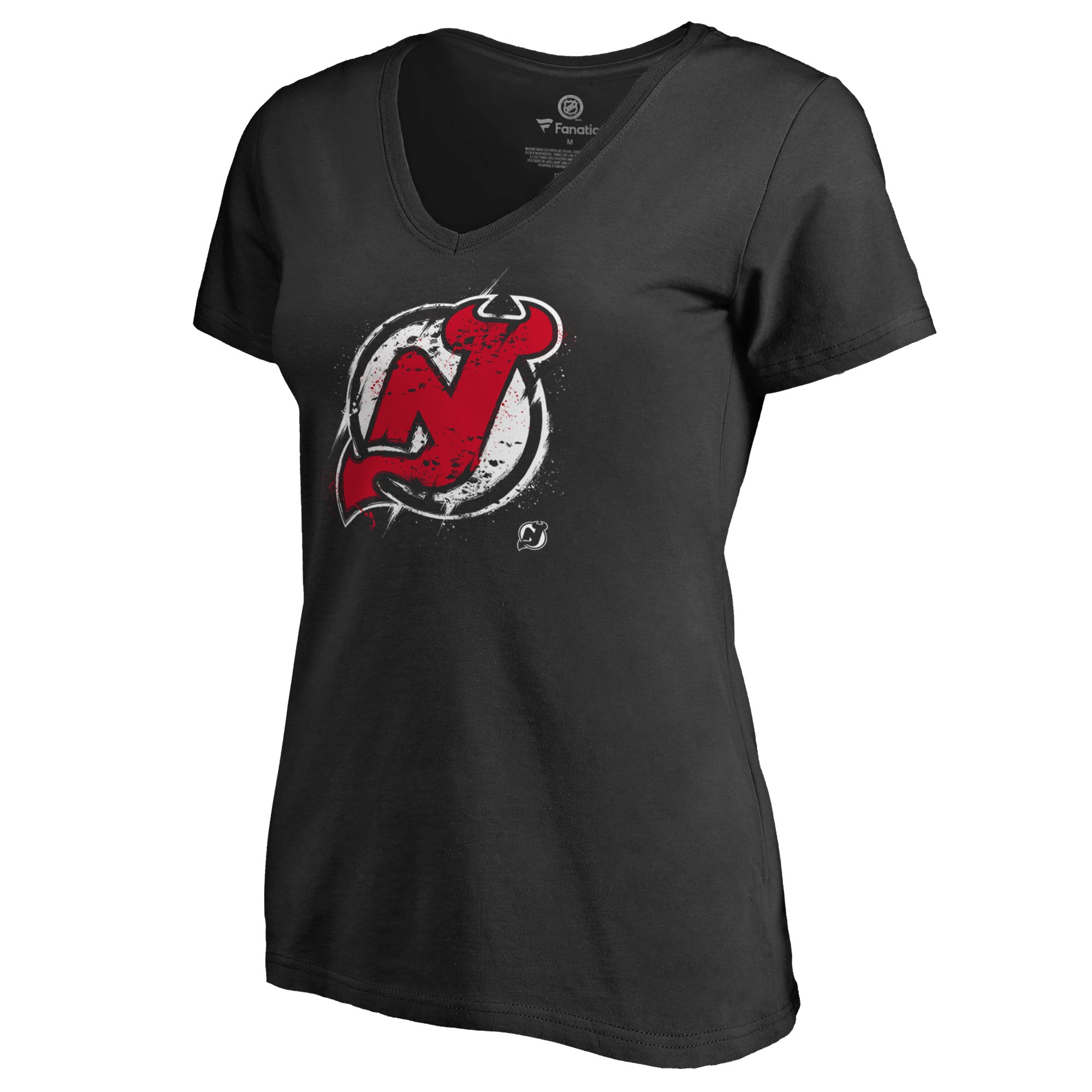 Women's Black New Jersey Devils Splatter Logo V-Neck T-Shirt