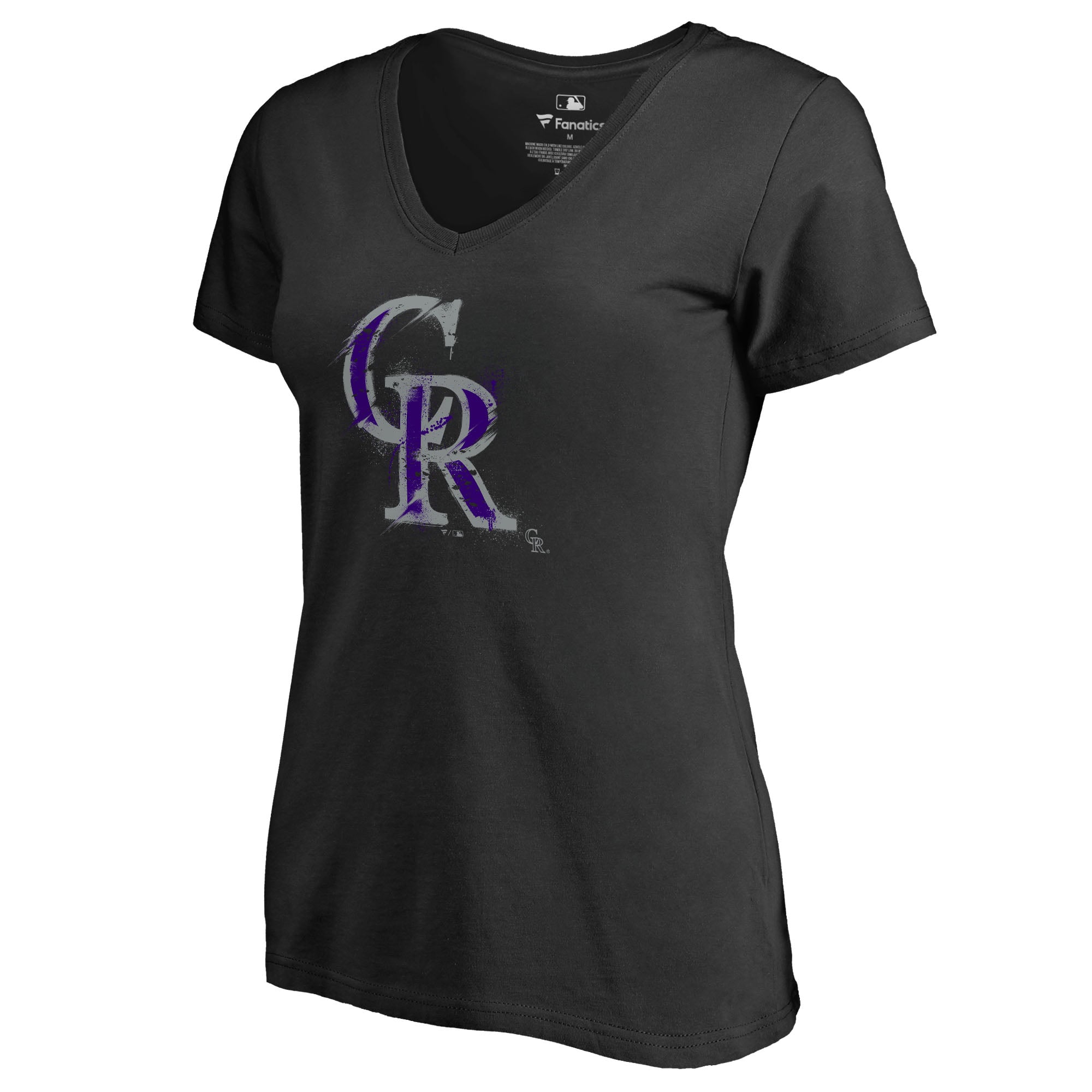 Women's Black Colorado Rockies Splatter Logo V-Neck T-Shirt