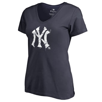 Women's Navy New York Yankees Splatter Logo V-Neck T-Shirt