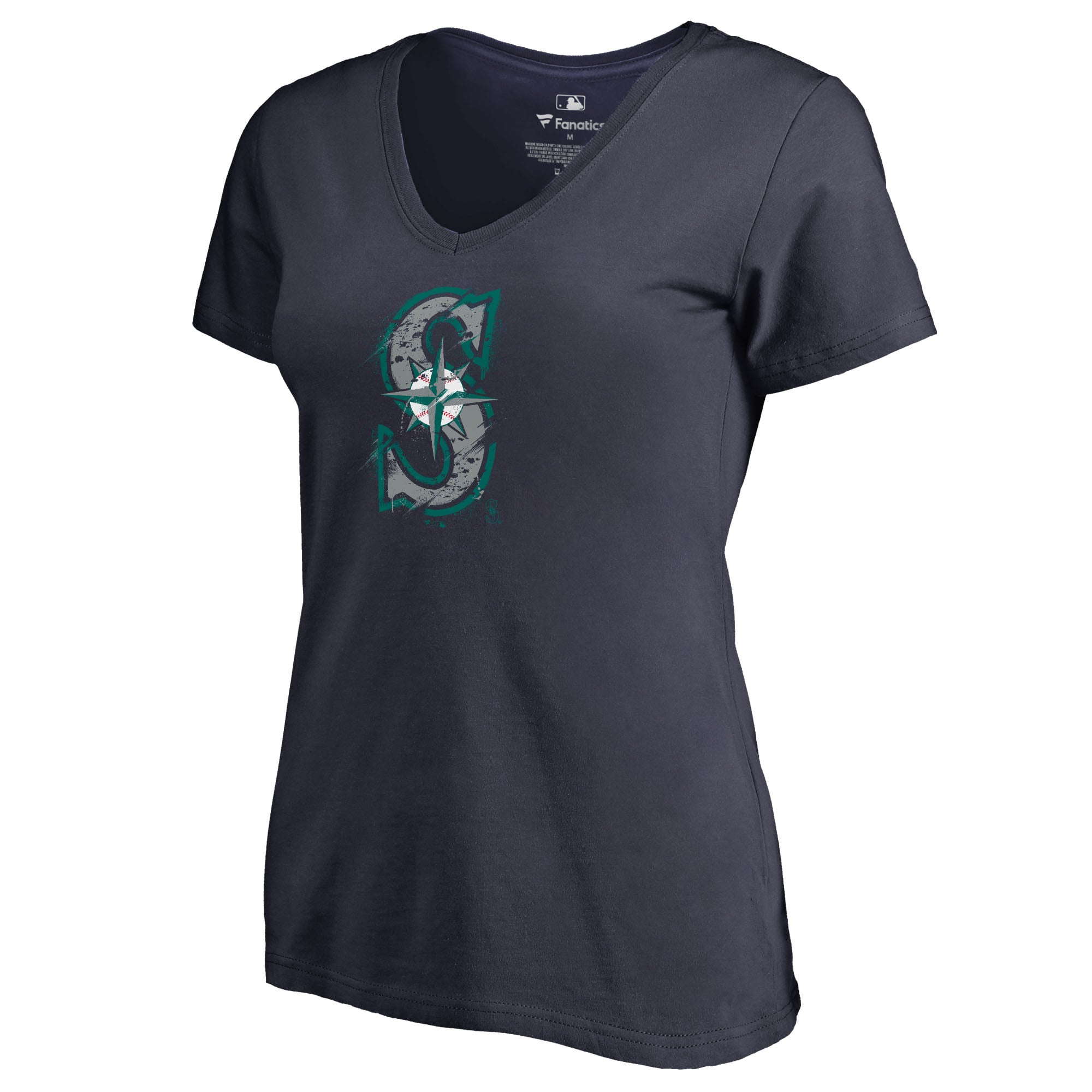 Women's Navy Seattle Mariners Splatter Logo V-Neck T-Shirt