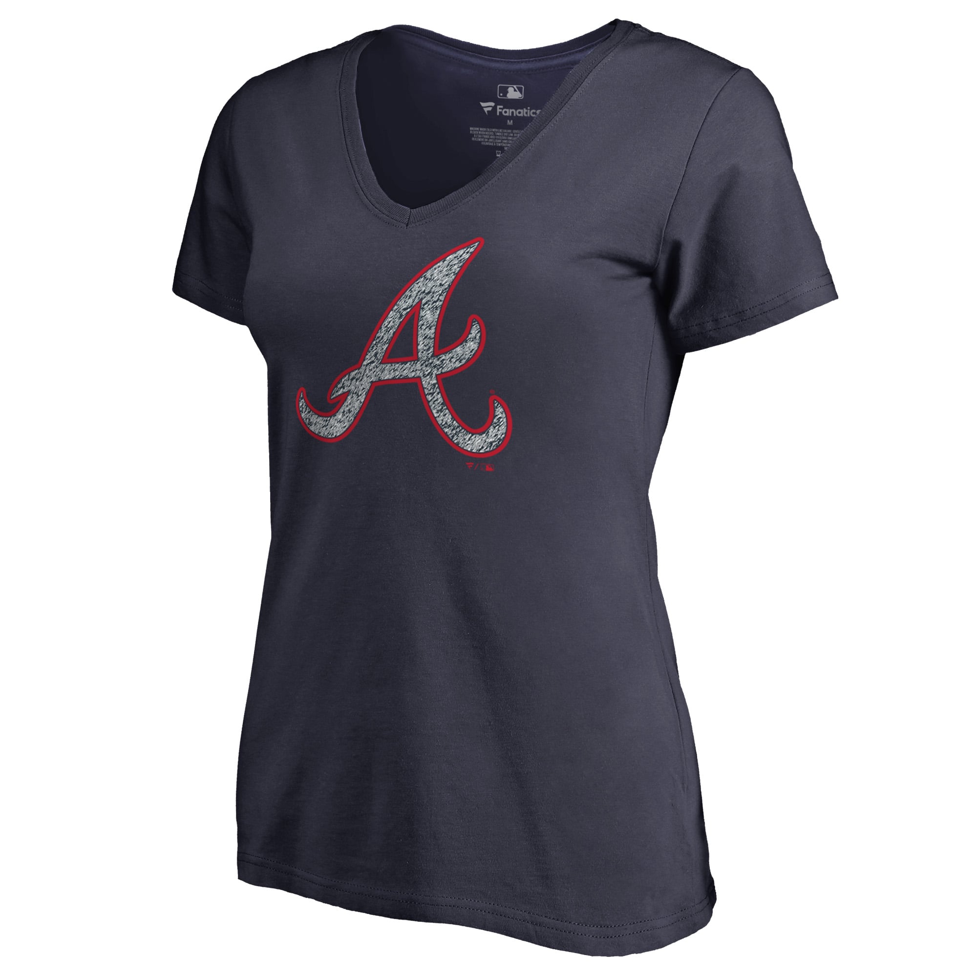 Women's Navy Atlanta Braves Static Logo V-Neck T-Shirt