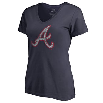 Women's Navy Atlanta Braves Static Logo V-Neck T-Shirt