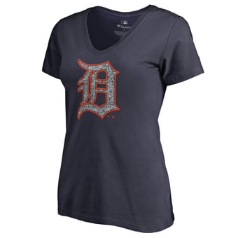 Women's Navy Detroit Tigers Static Logo V-Neck T-Shirt