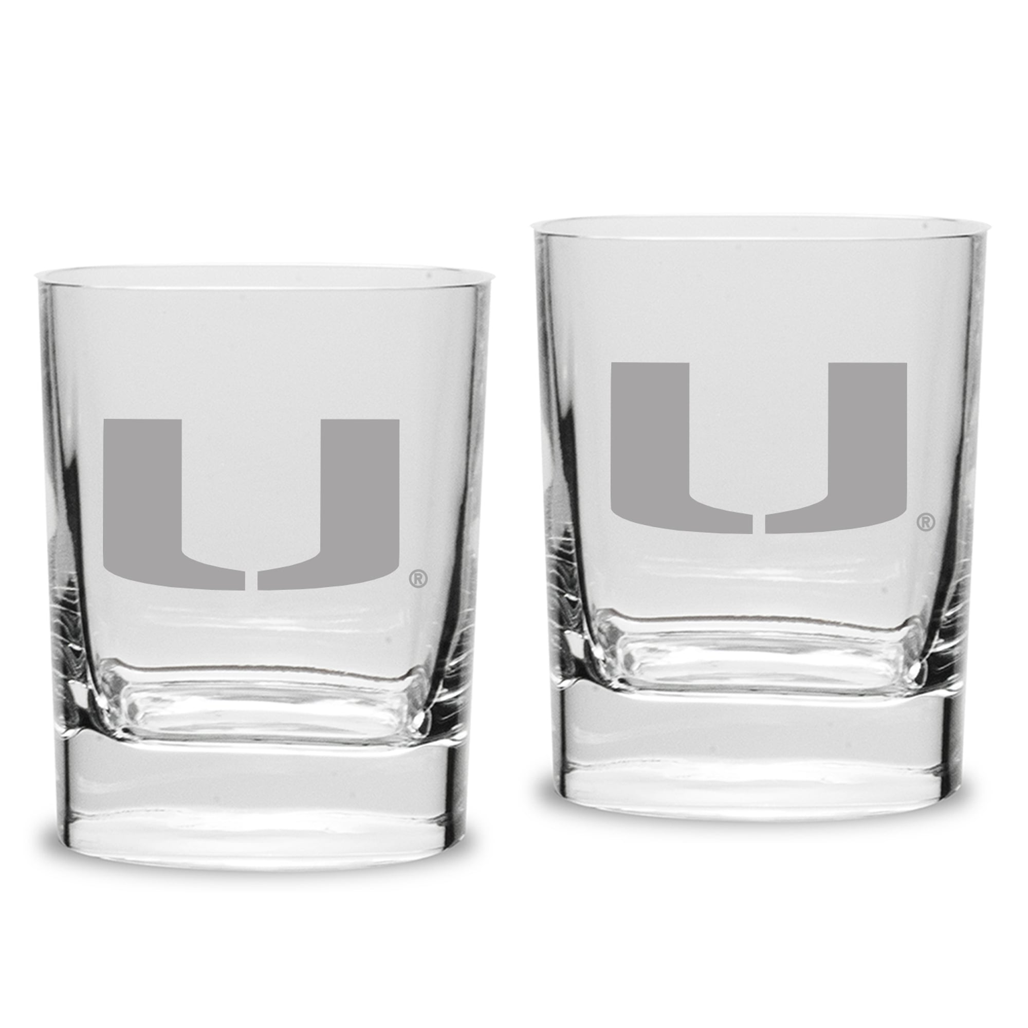 Miami Hurricanes Set of 2 Square Double Old Fashioned Glasses