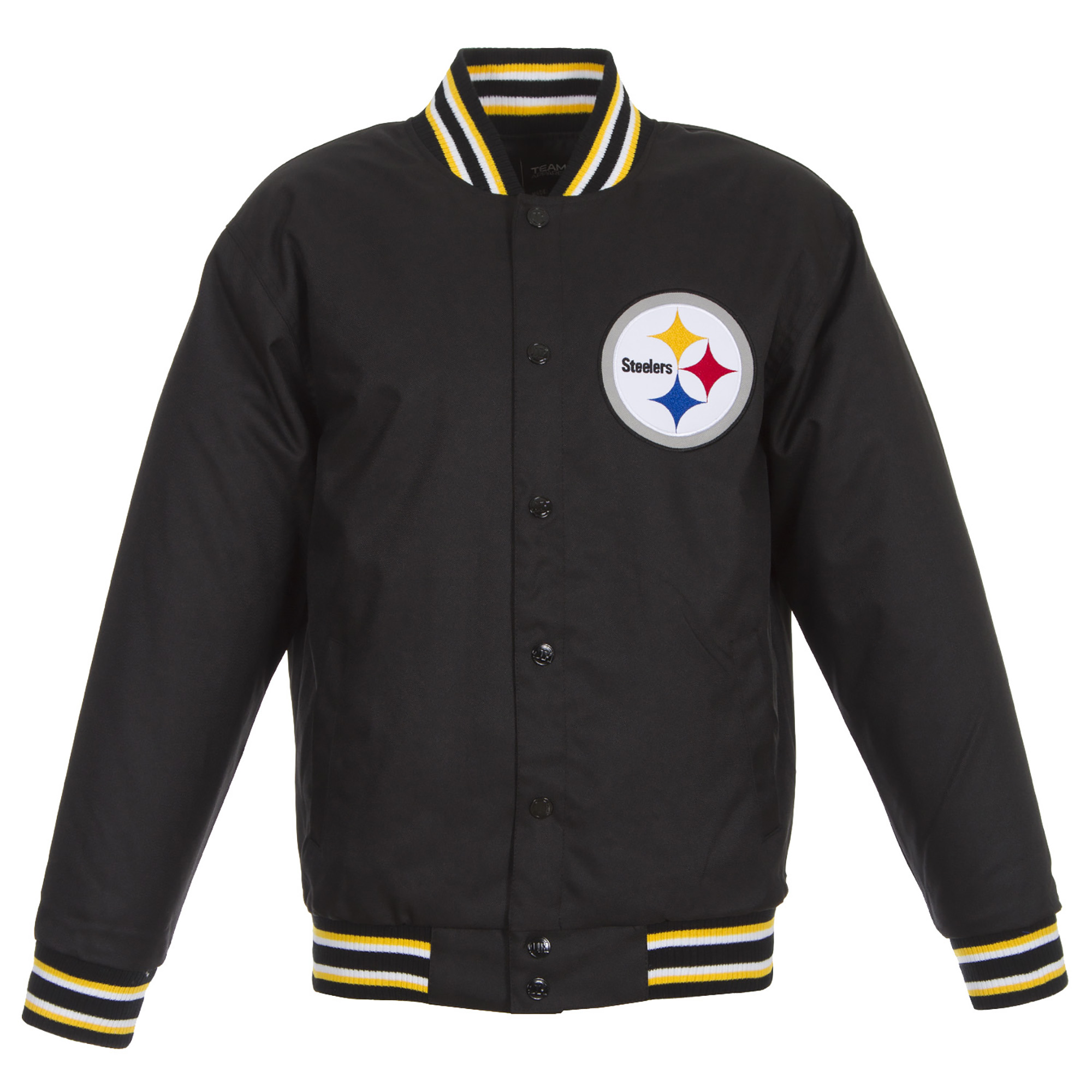 Men's JH Design Black Pittsburgh Steelers Poly Twill Varsity Jacket