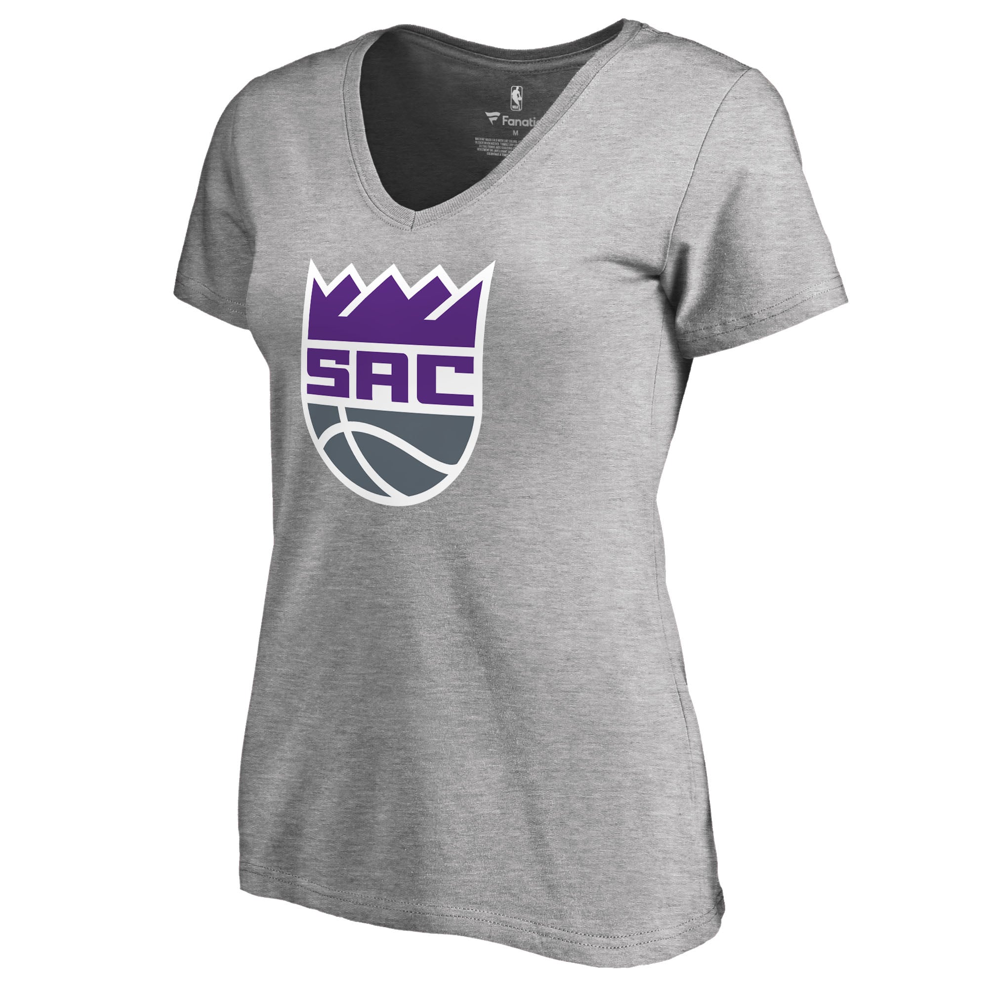 Women's Heathered Gray Sacramento Kings Secondary Logo V-Neck T-Shirt