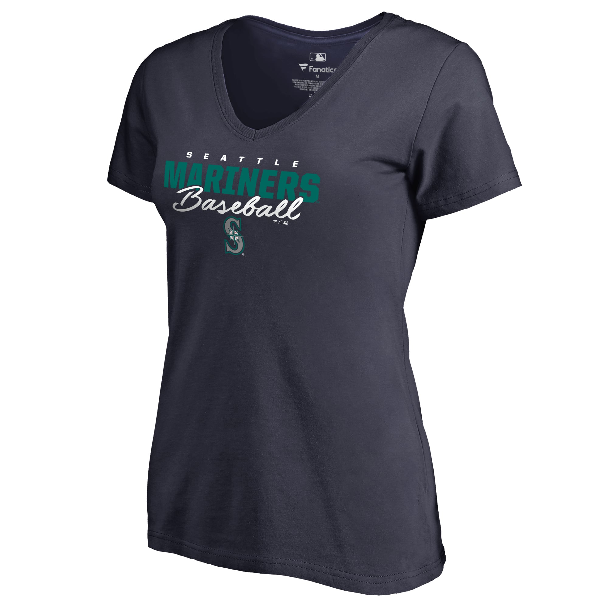 Women's Navy Seattle Mariners Script Assist V-Neck T-Shirt