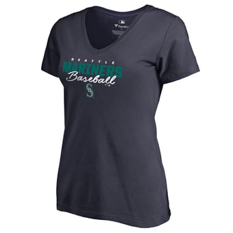Women's Navy Seattle Mariners Script Assist V-Neck T-Shirt