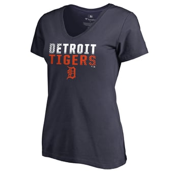 Women's Navy Detroit Tigers Fade Out V-Neck T-Shirt