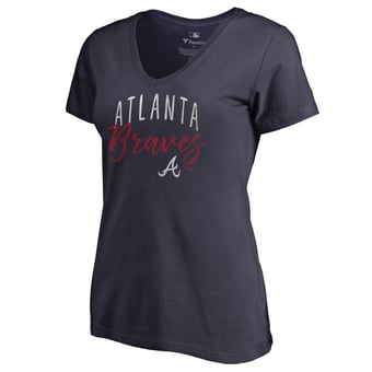 Women's Navy Atlanta Braves Graceful V-Neck T-Shirt