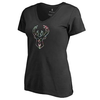 Women's Black Milwaukee Bucks Lovely V-Neck T-Shirt