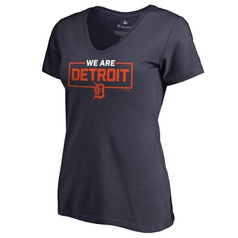 Women's Navy Detroit Tigers We Are Icon V-Neck T-Shirt