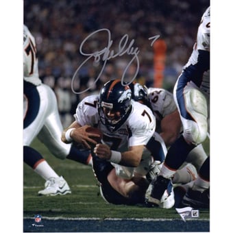 "John Elway Denver Broncos Autographed 8"" x 10"" White Diving Photograph"