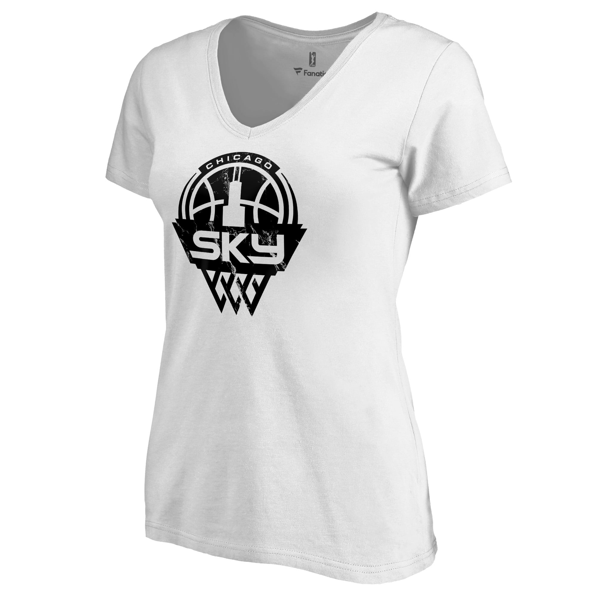 Women's White Chicago Sky Marble V-Neck T-Shirt