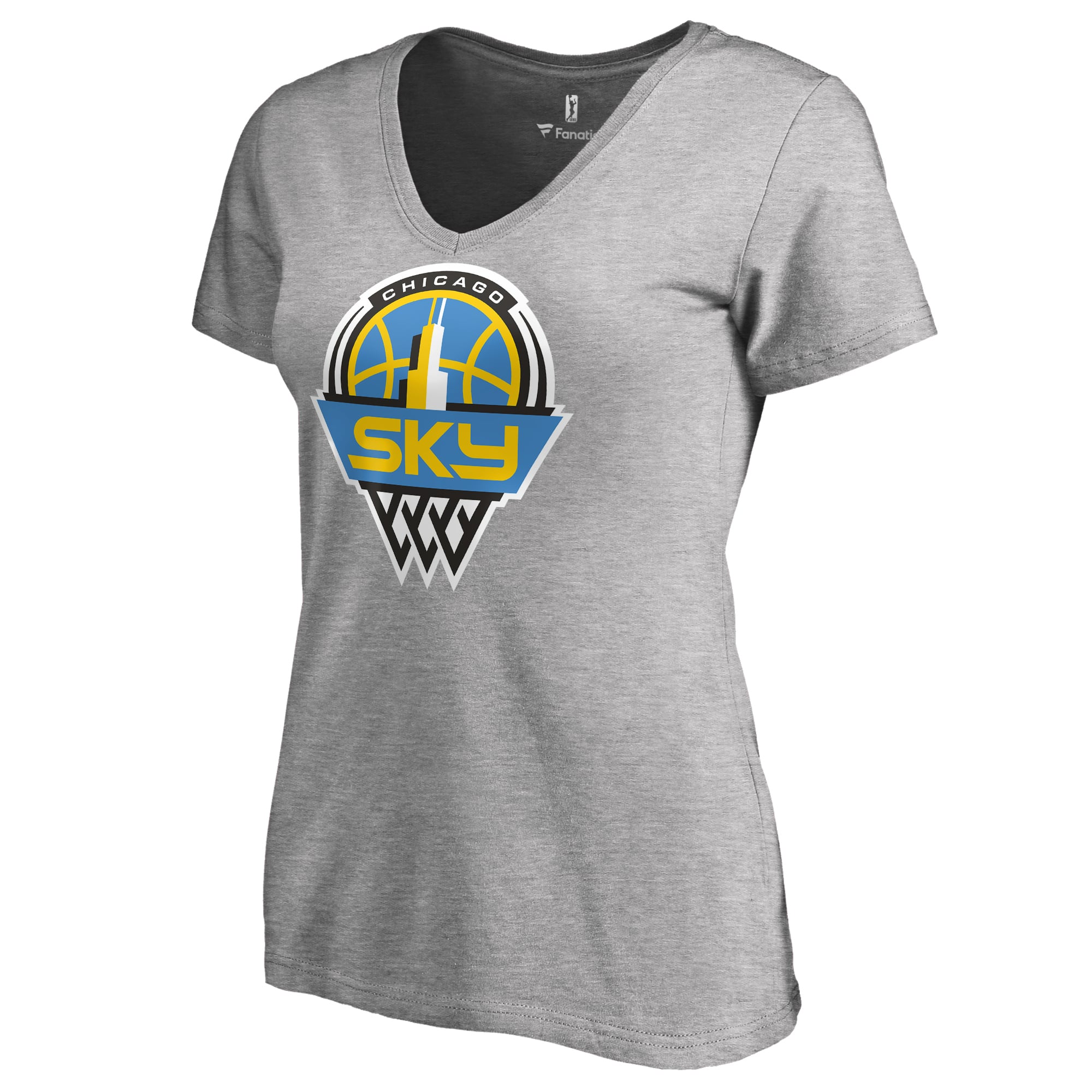 Women's Heathered Gray Chicago Sky Primary Logo V-Neck T-Shirt
