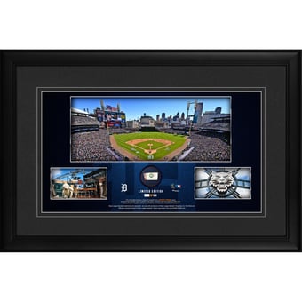 Detroit Tigers Framed 10" x 18" Stadium Panoramic Collage with a Piece of Game-Used Baseball - Limited Edition of 500