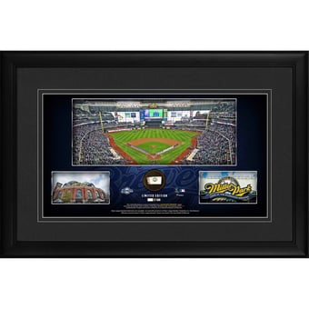 Milwaukee Brewers Framed 10" x 18" Stadium Panoramic Collage with a Piece of Game-Used Baseball - Limited Edition of 500