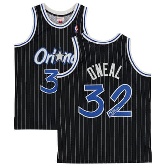 Shaquille O'Neal Orlando Magic Autographed Mitchell & Ness Black Pinstripe Replica Jersey