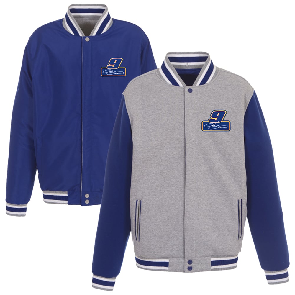 Men’s JH Design Heather Gray/Royal Chase Elliott Reversible Fleece Varsity Jacket Men’s JH Design Heather Gray/Royal Chase Elliott Reversible Fleece Varsity Jacket