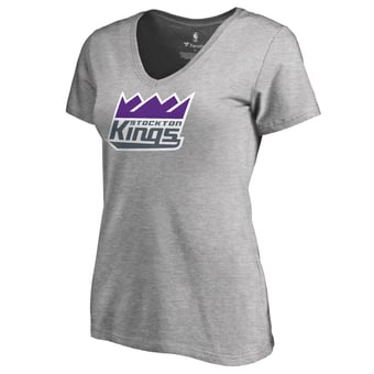 Women's Heathered Gray Stockton Kings Primary Logo V-Neck T-Shirt