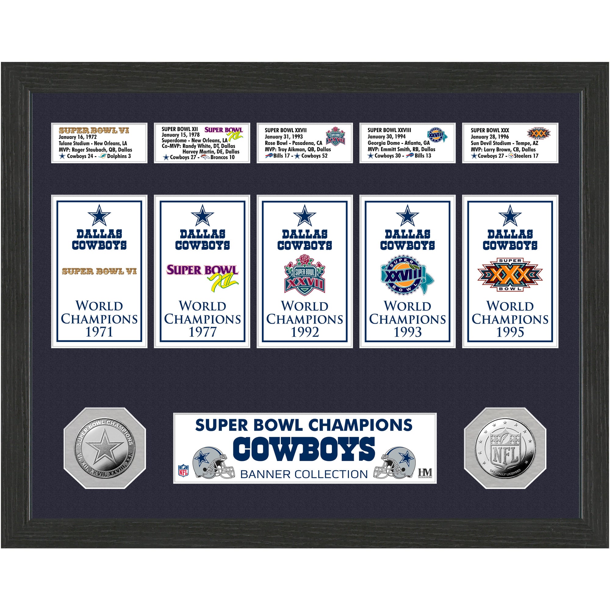 Highland Mint Dallas Cowboys 13" x 16" Banner Collection Silver Coin Photo Mint