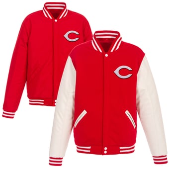 Men's JH Design Red Cincinnati Reds Reversible Fleece Jacket with Faux Leather Sleeves