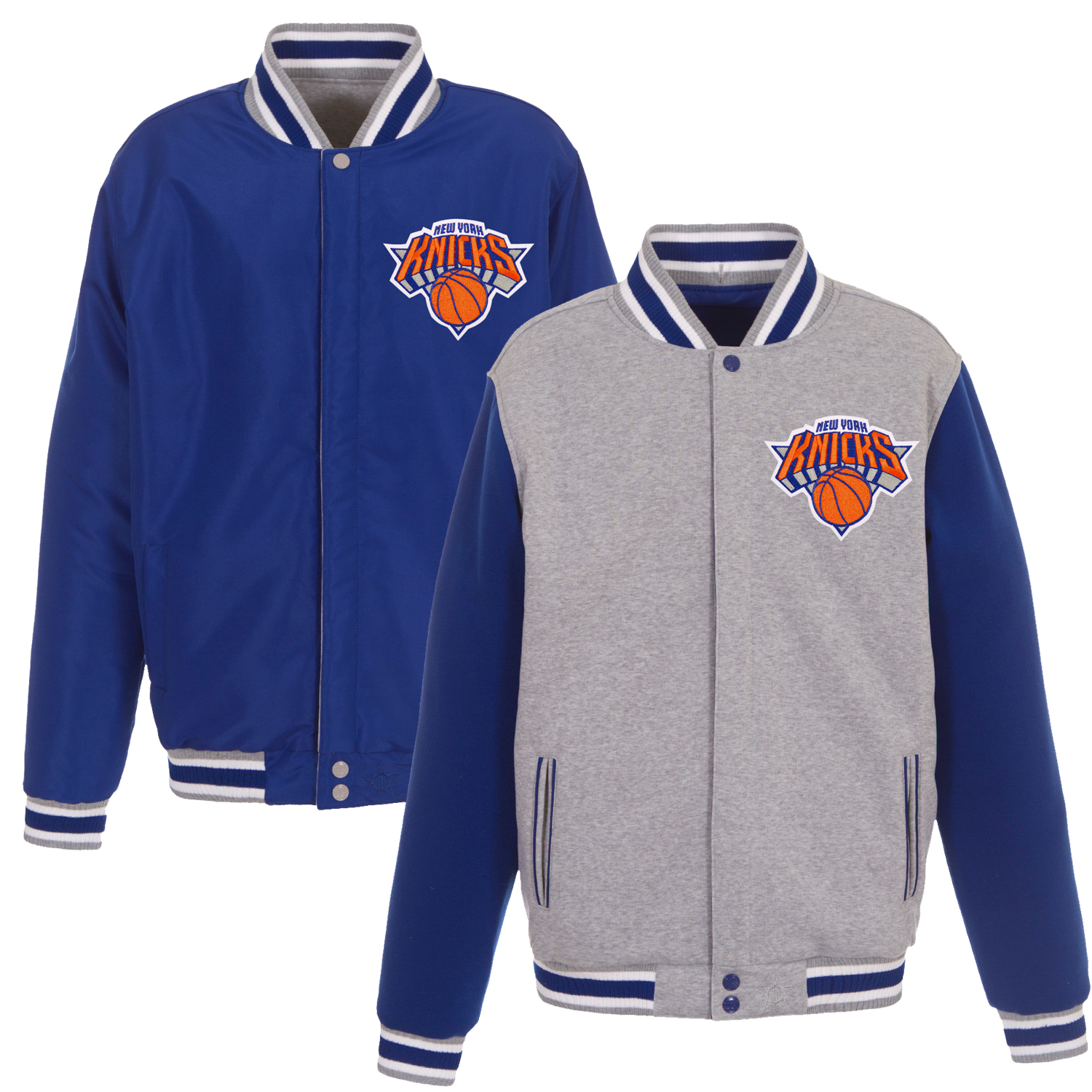 Men's JH Design Gray/Royal New York Knicks Embroidered Logo Reversible Fleece Full-Snap Jacket