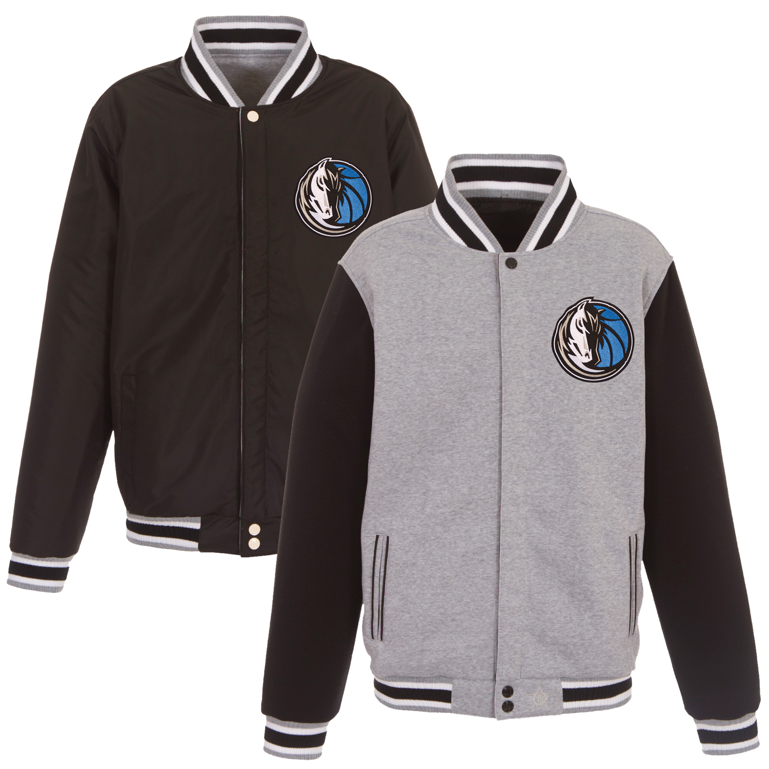 Men's JH Design Gray/Black Dallas Mavericks Embroidered Logo Reversible Fleece Full-Snap Jacket
