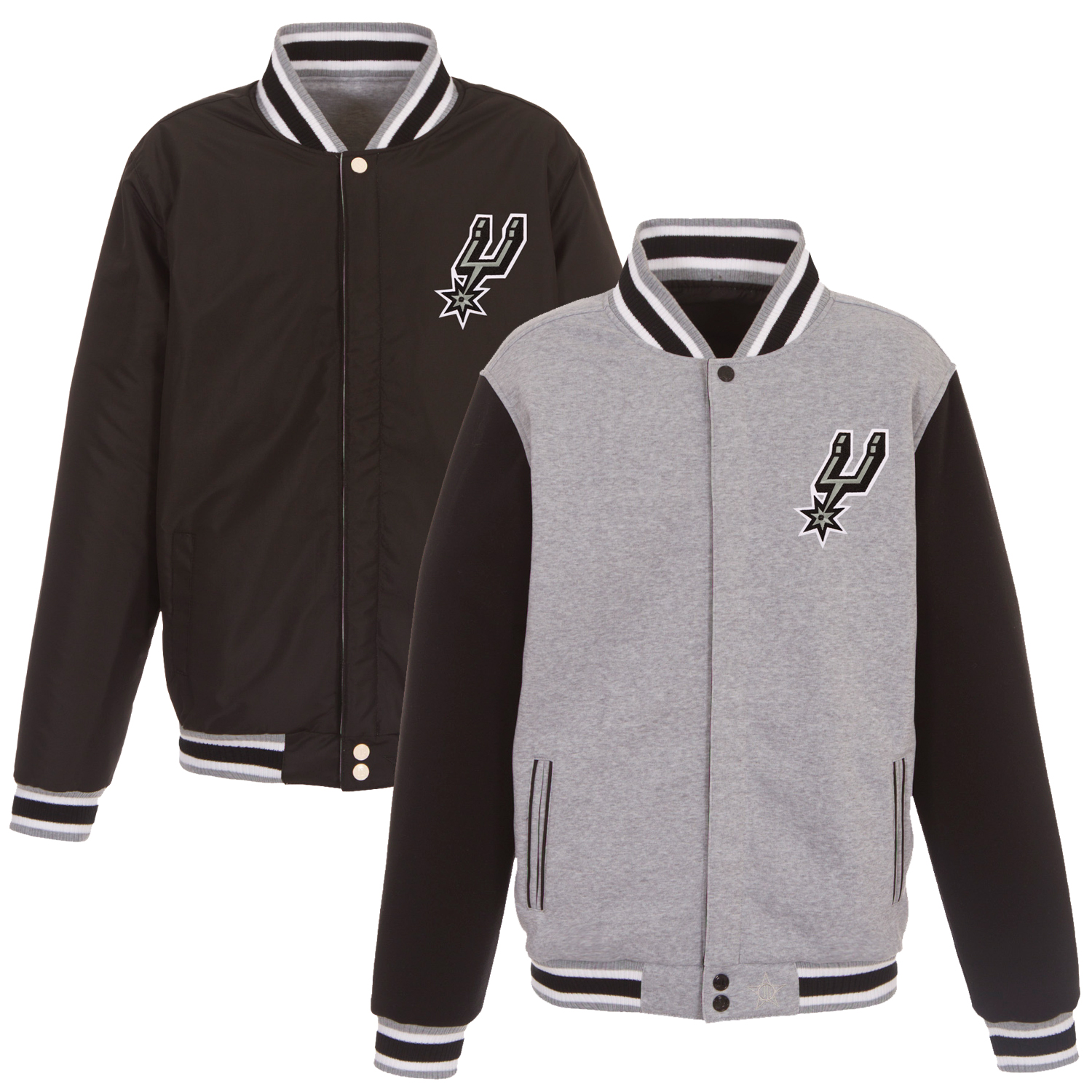 Men's JH Design Gray/Black San Antonio Spurs Embroidered Logo Reversible Fleece Full-Snap Jacket