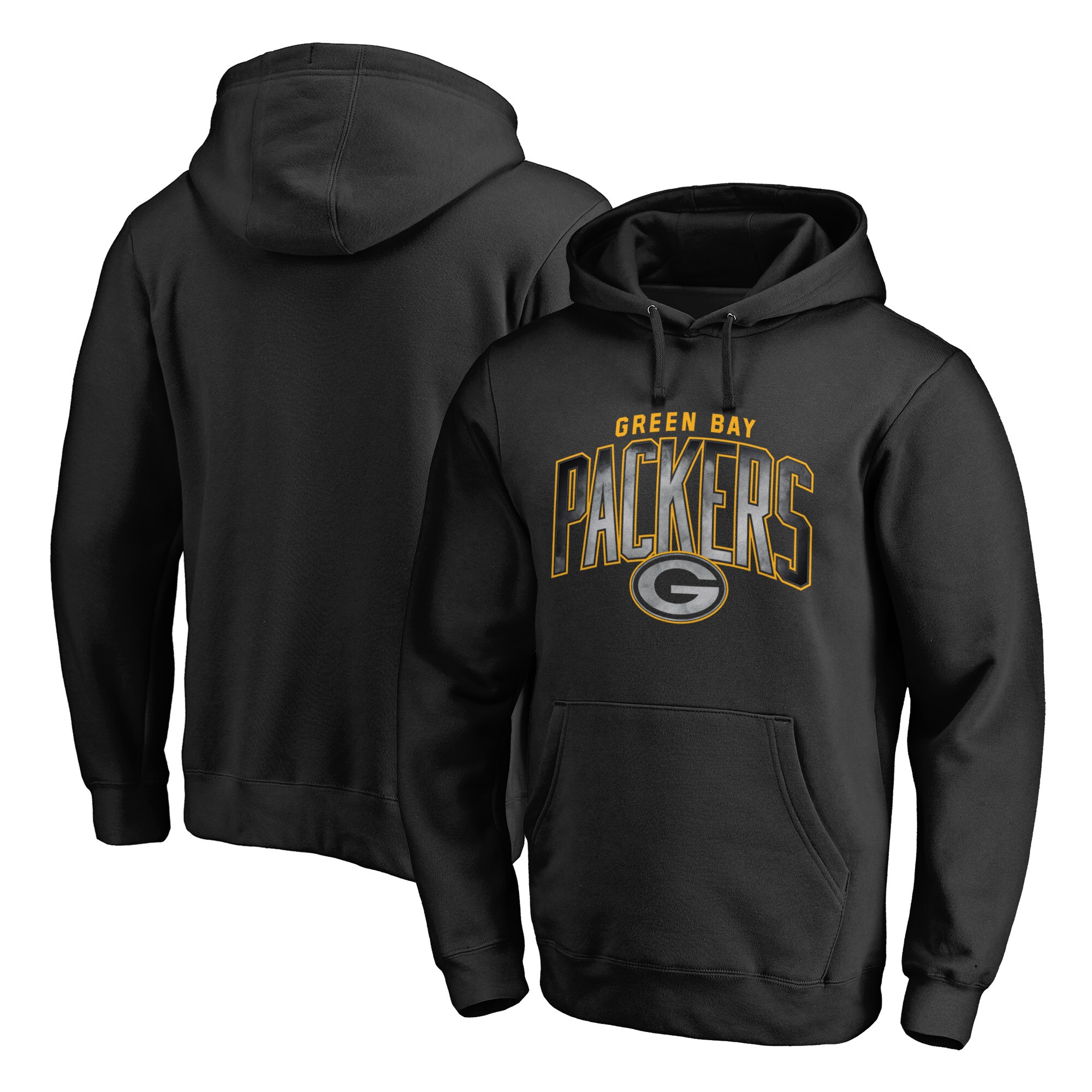 Men's Black Green Bay Packers Arch Smoke Pullover Hoodie