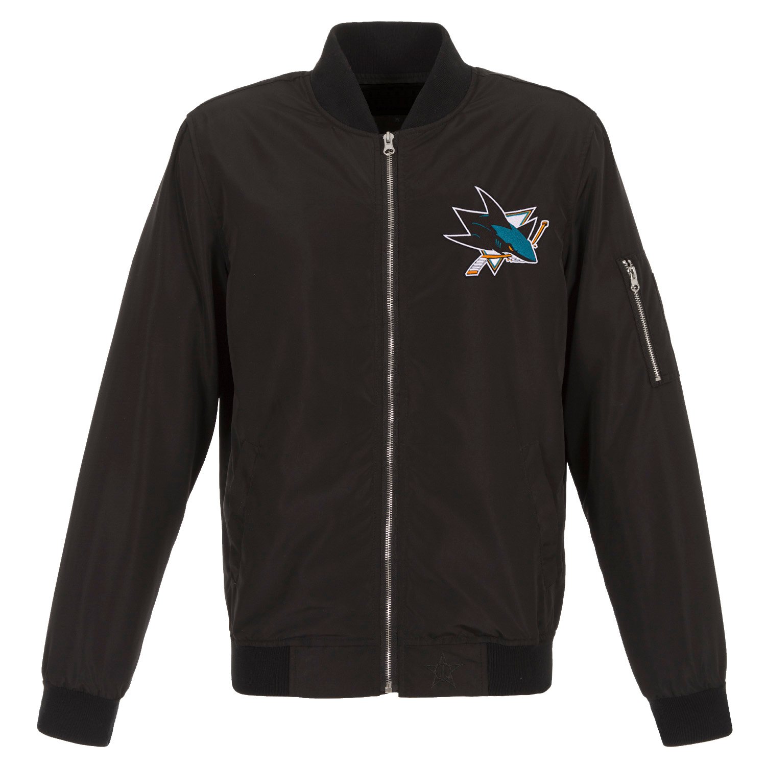 Men's JH Design Black San Jose Sharks Lightweight Nylon Bomber Jacket