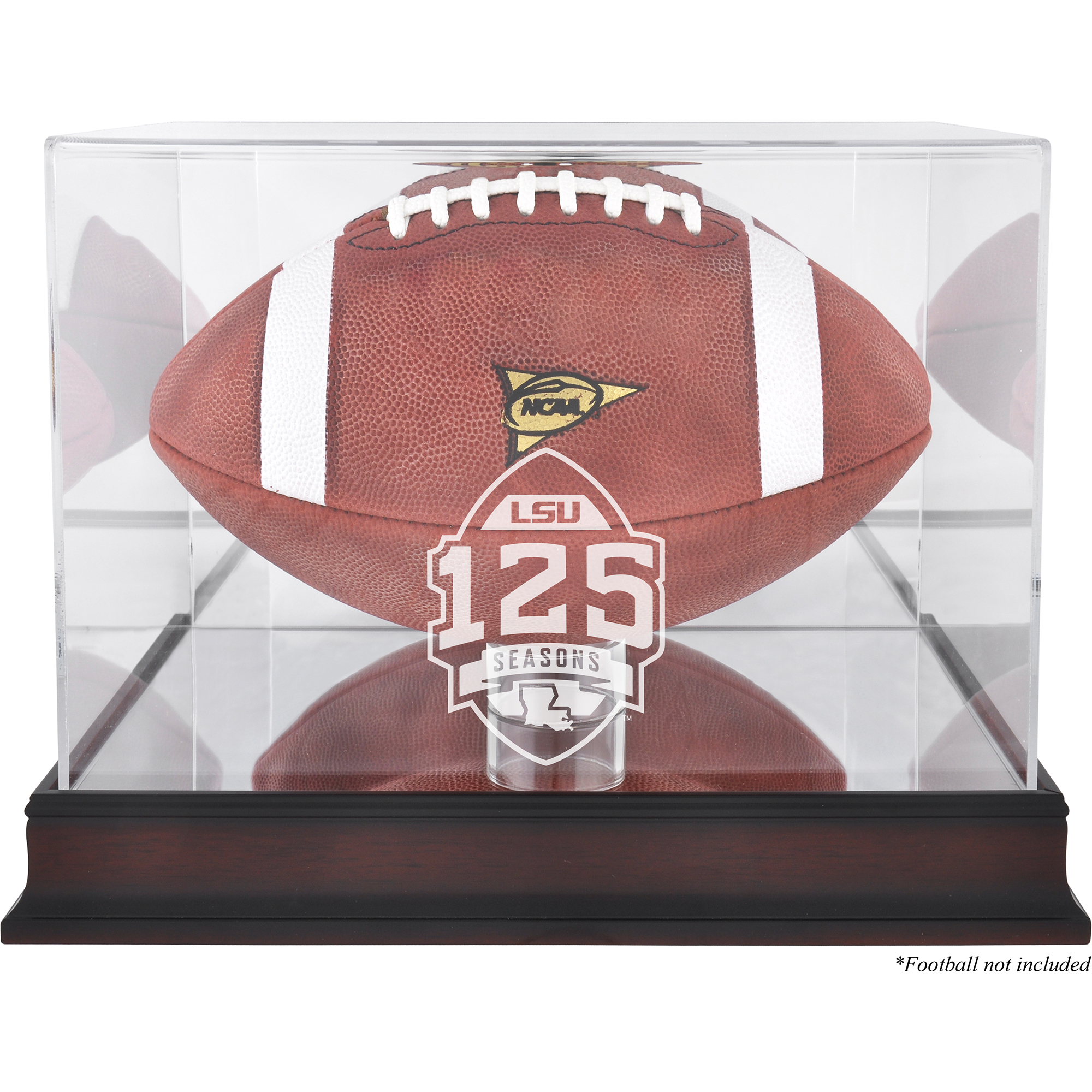 LSU Tigers Mahogany 125 Years of Football Anniversary Logo Football Display Case with Mirror Back LSU Tigers Mahogany 125 Years of Football Anniversary Logo Football Display Case with Mirror Back