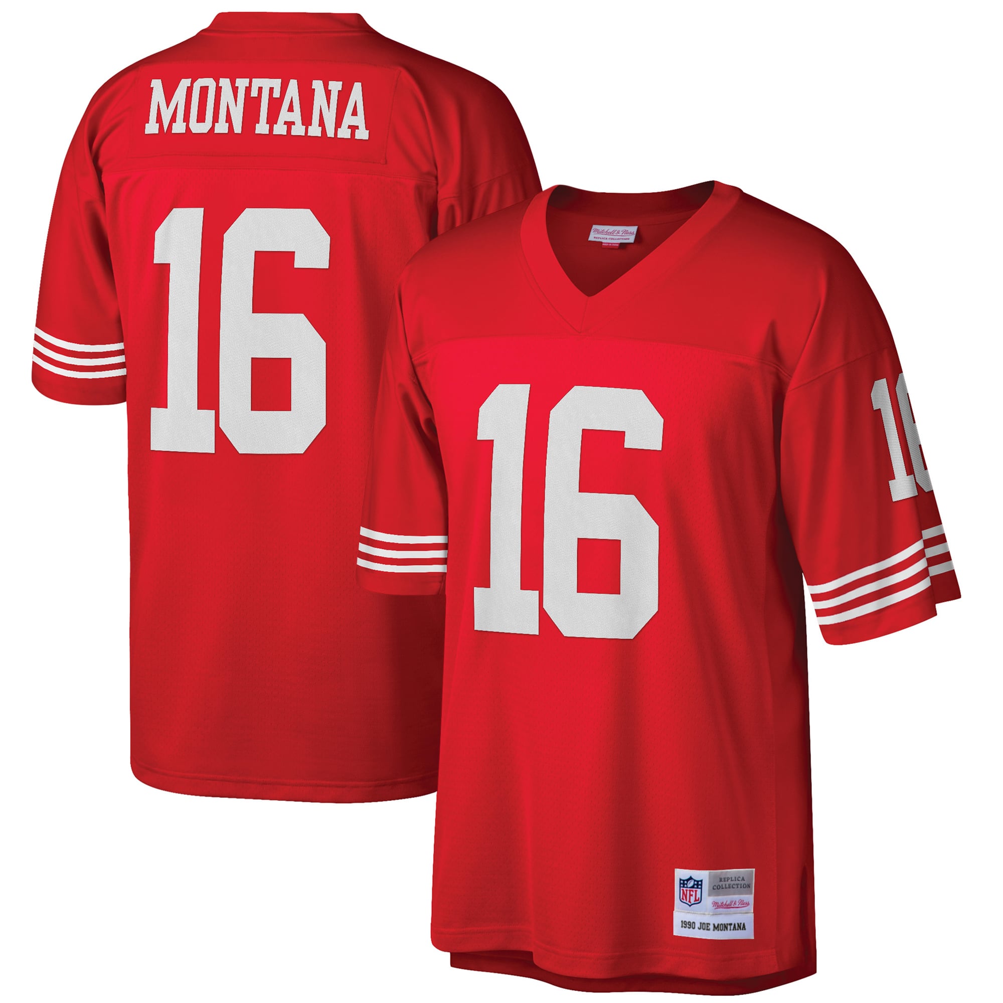 Réplica de la camiseta de jugador retirado de 1990 de Mitchell & Ness Joe Montana Scarlet de los San Francisco 49ers Big & Tall para hombre