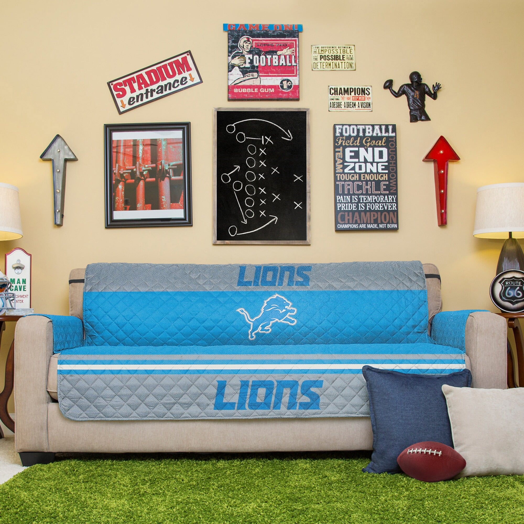 Blue Detroit Lions Sofa Protector