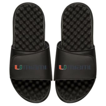 Men's ISlide Black Miami Hurricanes Wordmark Slide Sandals